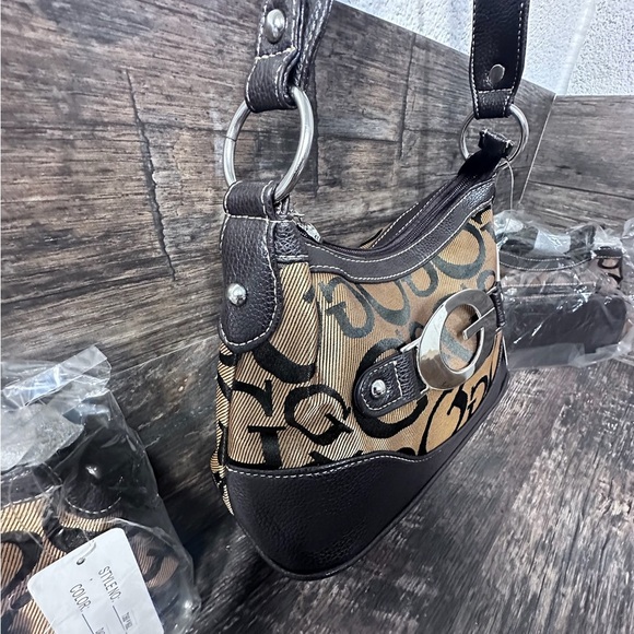 GU3SS Tan and Brown Shoulder Bag Purse with Silver Hardware NWT - Picture 3 of 9